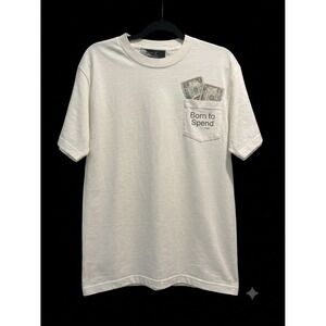 VTG House of Gabrielle T-Shirt Made In USA Born to Spend Pocket Cream Mens Large